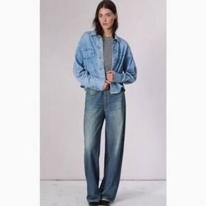 Mila Rosabella Trompe L'oeil Denim Print Wide Leg‎ Leggings Jeans Blue XS NWT